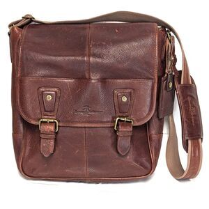 Tommy Bahama Genuine Leather Distressed Messenger Laptop Bag w/ Padded Interior